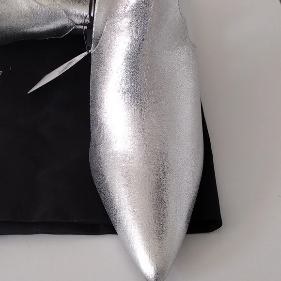 Express Pointed Toe Thin Heeled Booties. Metallic Silver. Size 8 - Picture 14 of 16
